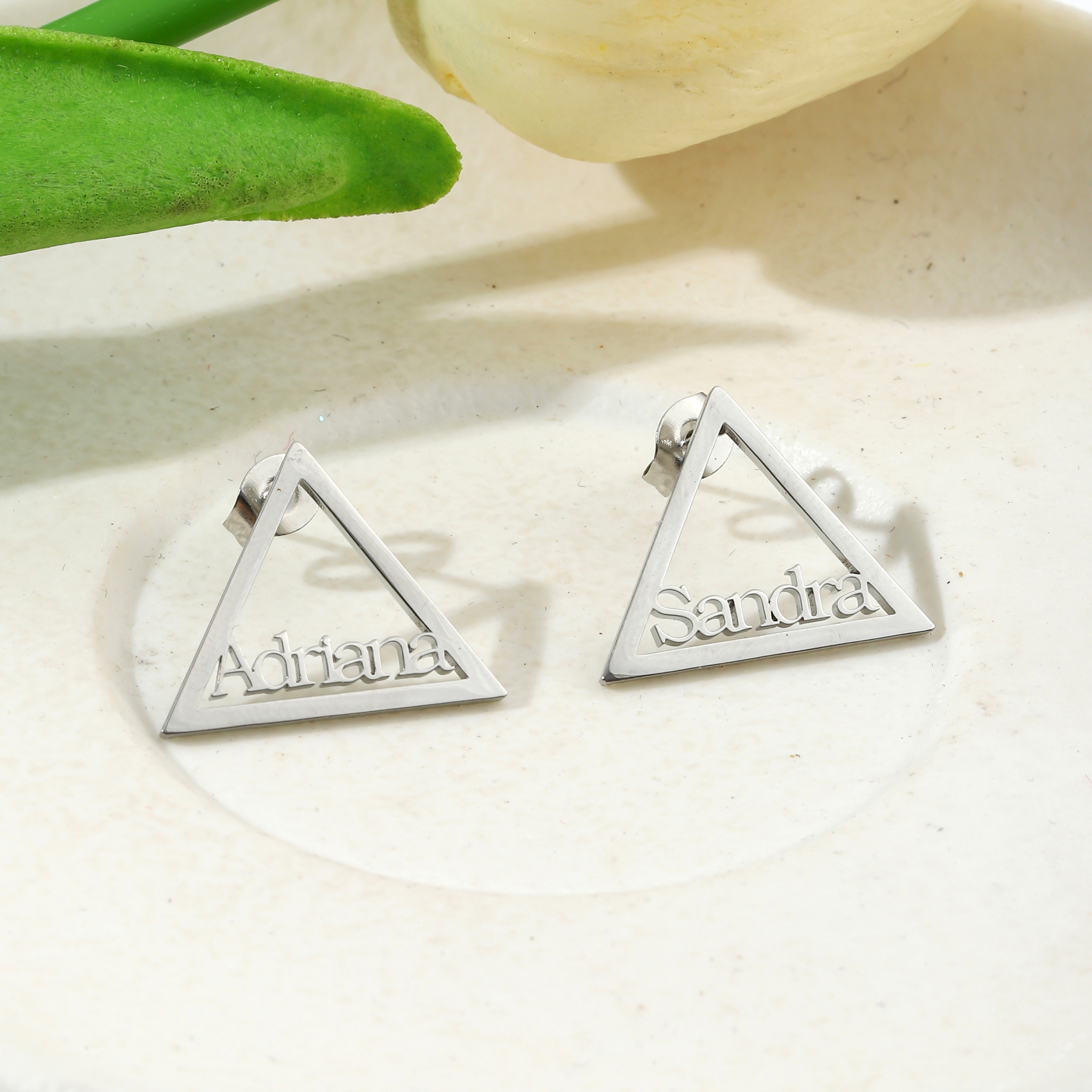 Small Triangle-Shaped Earrings Customized with Names