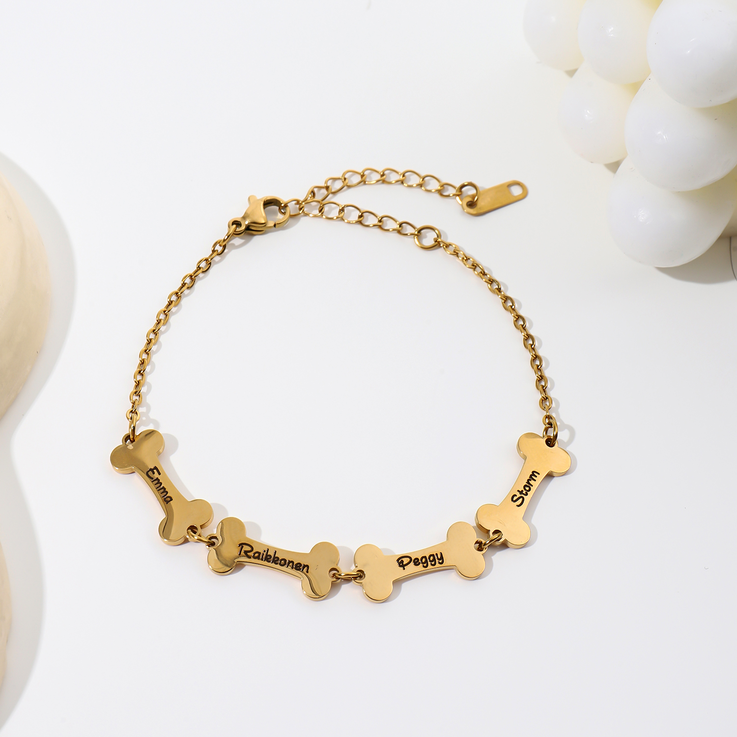 Custom Bracelet with Multiple Names on Dog Bone-shaped Pendants