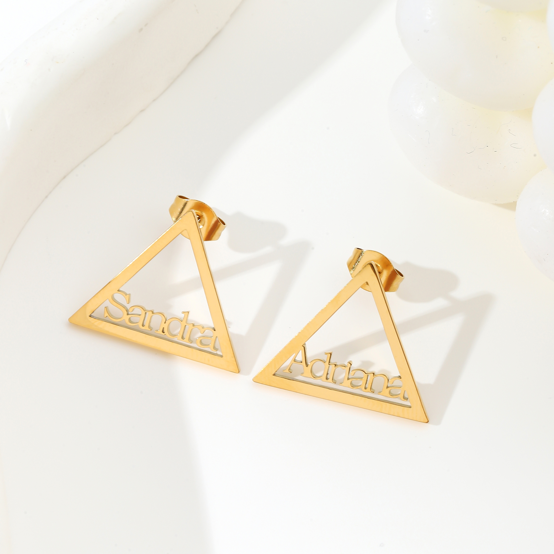 Small Triangle-Shaped Earrings Customized with Names