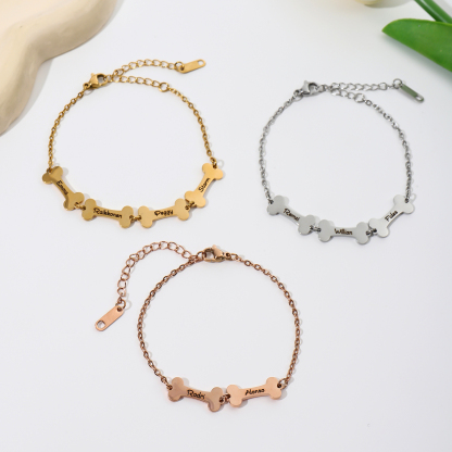 Custom Bracelet with Multiple Names on Dog Bone-shaped Pendants