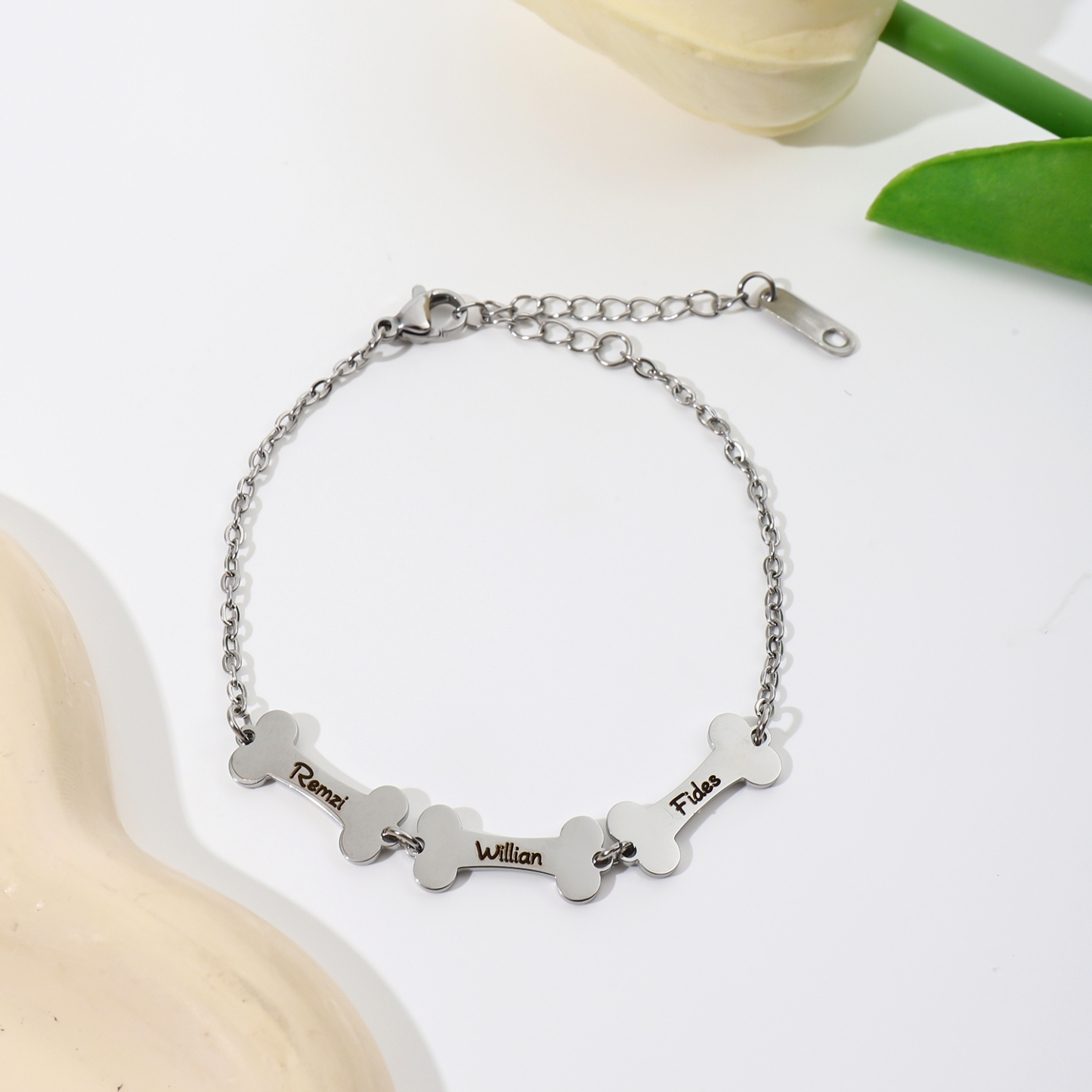 Custom Bracelet with Multiple Names on Dog Bone-shaped Pendants