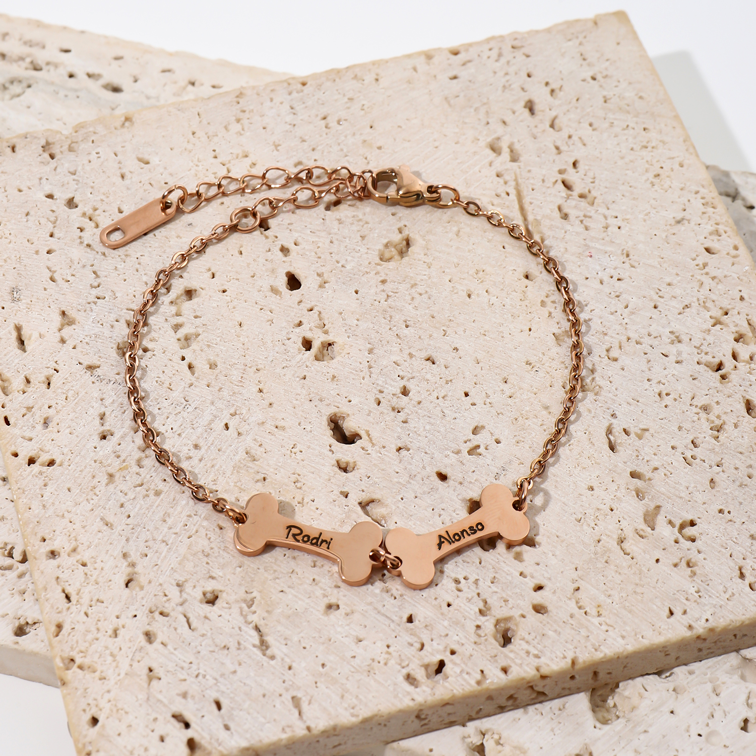 Custom Bracelet with Multiple Names on Dog Bone-shaped Pendants