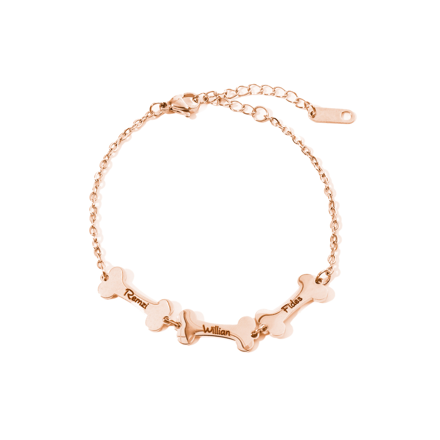 Custom Bracelet with Multiple Names on Dog Bone-shaped Pendants