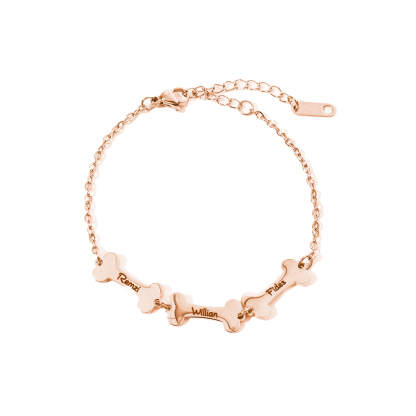 Custom Bracelet with Multiple Names on Dog Bone-shaped Pendants