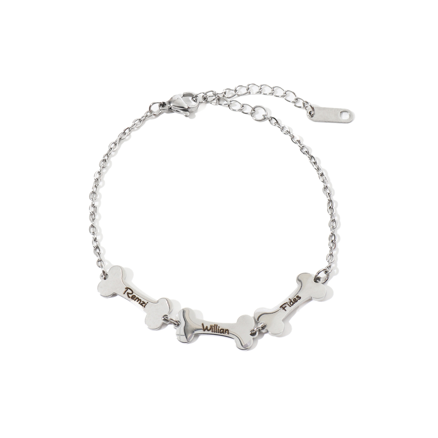 Custom Bracelet with Multiple Names on Dog Bone-shaped Pendants