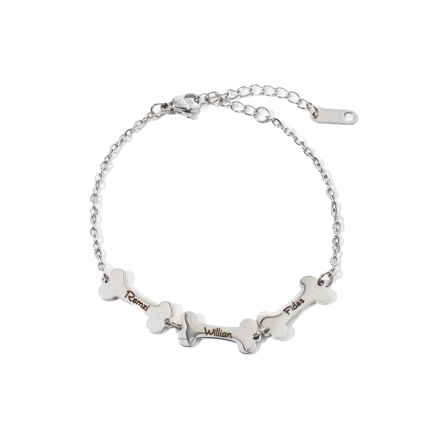 Custom Bracelet with Multiple Names on Dog Bone-shaped Pendants