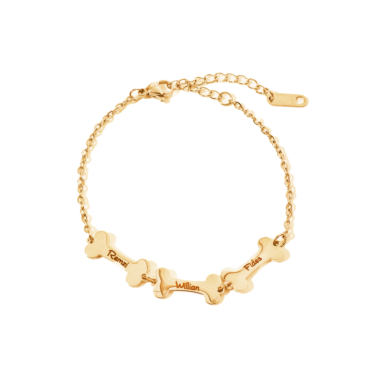 Custom Bracelet with Multiple Names on Dog Bone-shaped Pendants