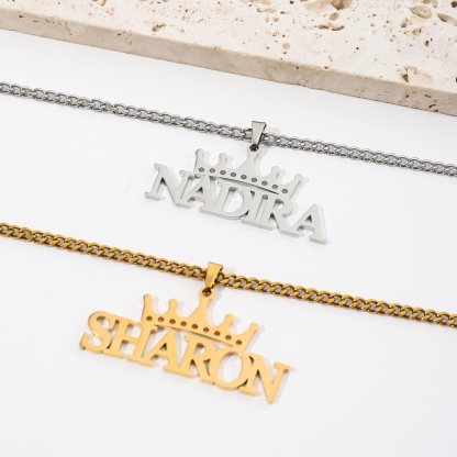 Custom Crown Name Cuban Link Necklace