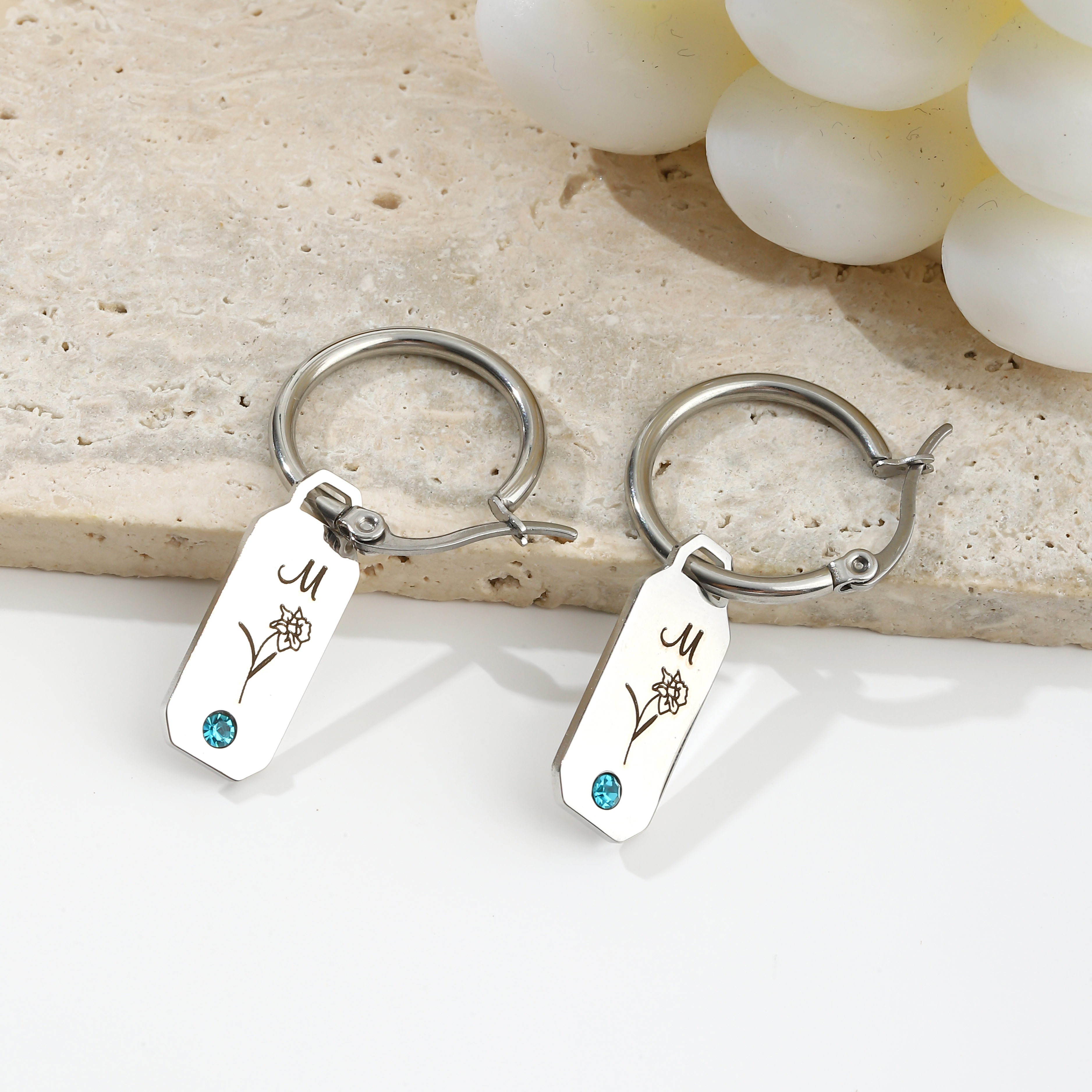 Custom Birth Flower Earrings with Rhinestone