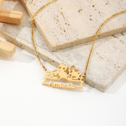 Custom Name Necklace with Cute Halloween Animals and Pumpkin Patterns