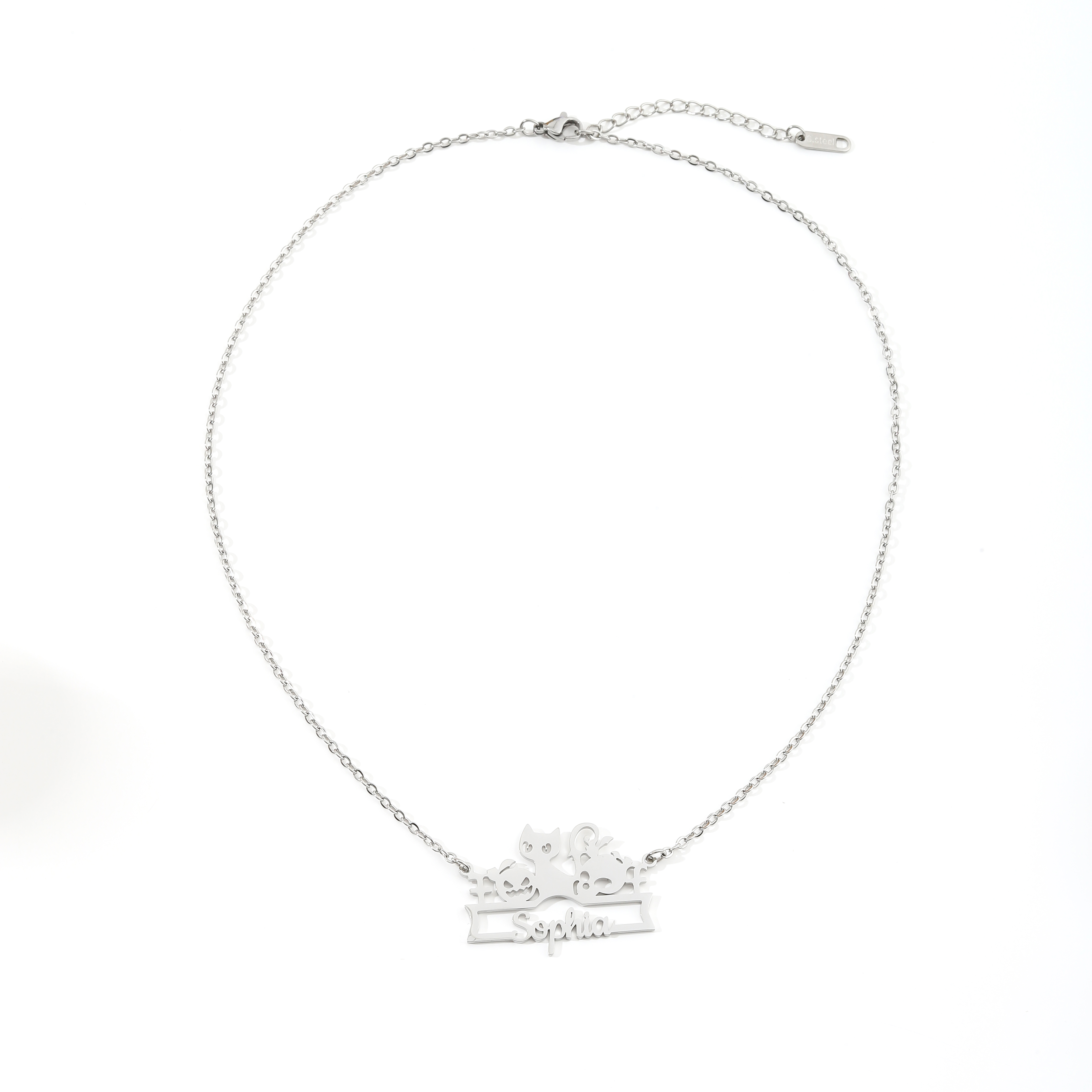Custom Name Necklace with Cute Halloween Animals and Pumpkin Patterns
