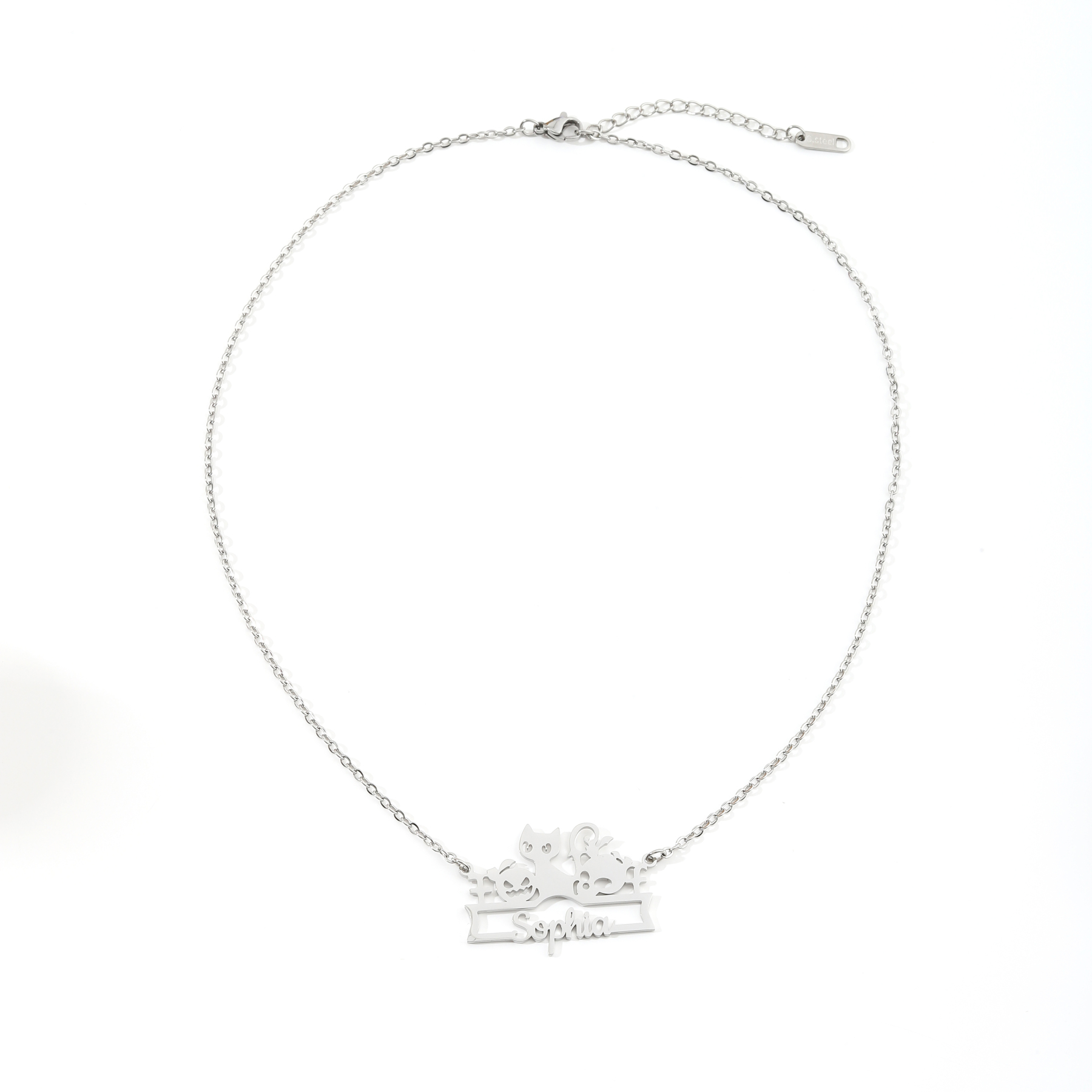 Custom Name Necklace with Cute Halloween Animals and Pumpkin Patterns