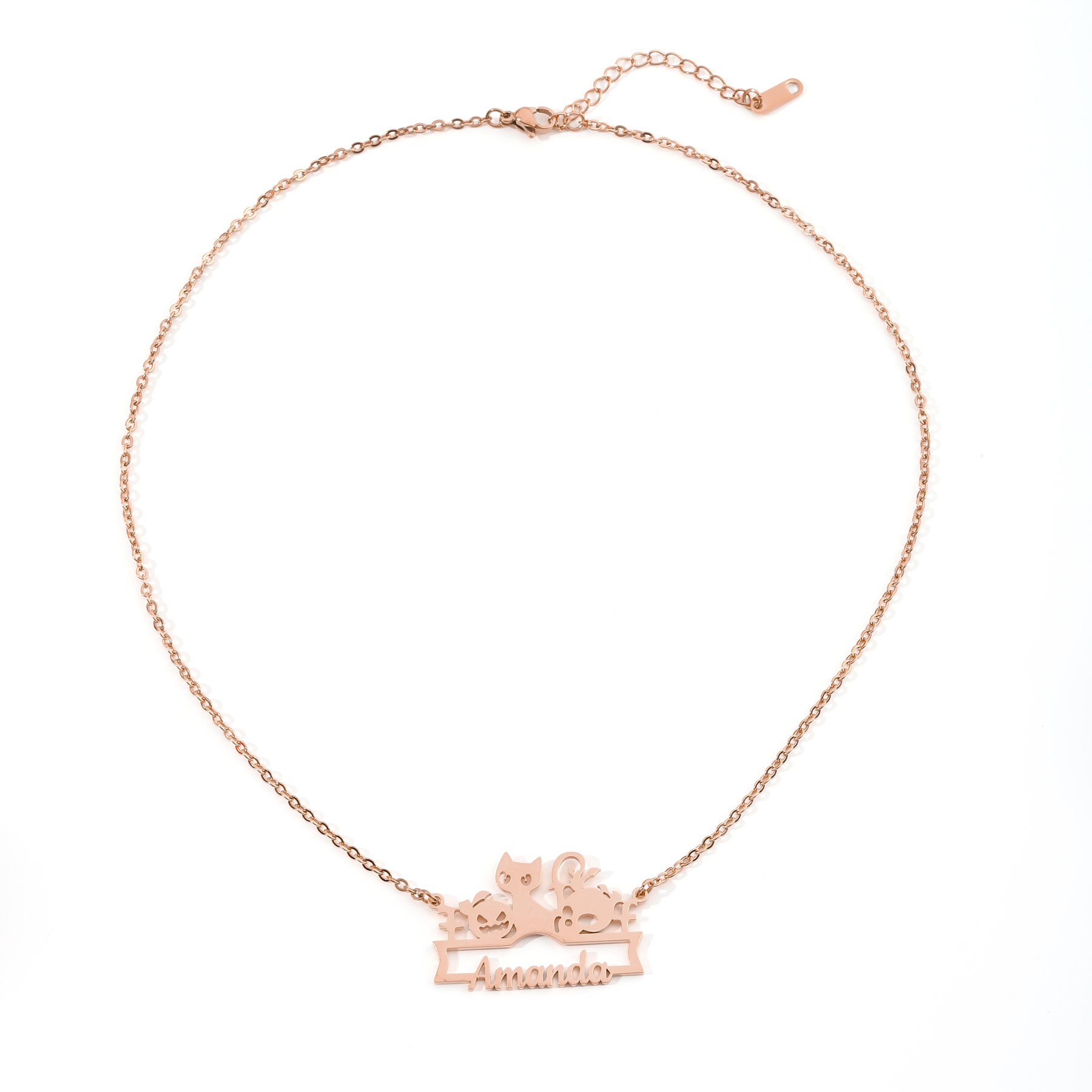 Custom Name Necklace with Cute Halloween Animals and Pumpkin Patterns