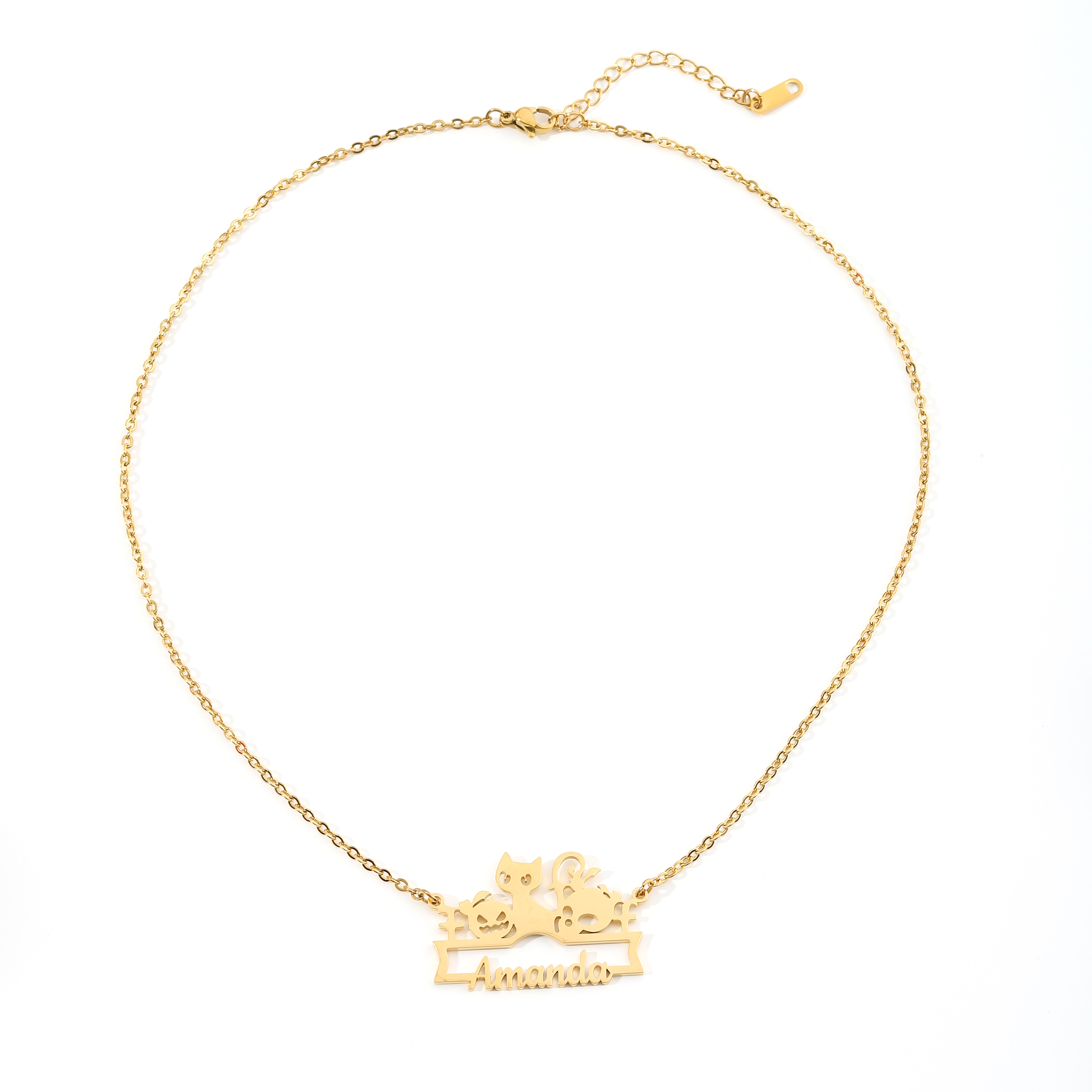 Custom Name Necklace with Cute Halloween Animals and Pumpkin Patterns