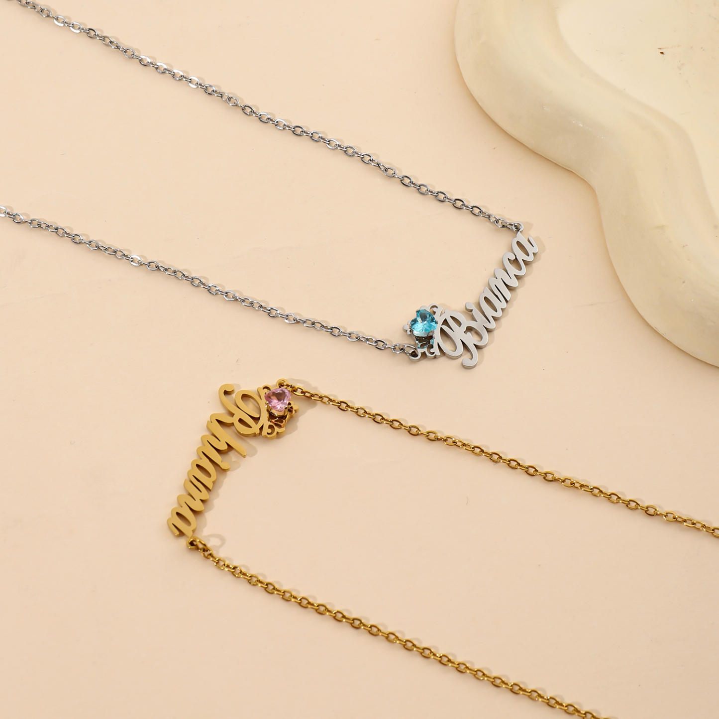 [Copy]Custom Love Filled Rhinestone Connected Necklace with Two Names