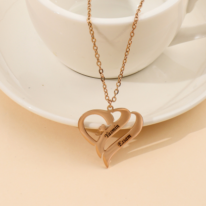 Custom Necklace with Double Hearts and Double Names for Lovers