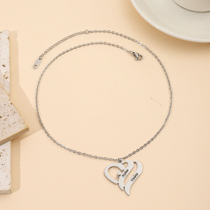 Custom Necklace with Double Hearts and Double Names for Lovers