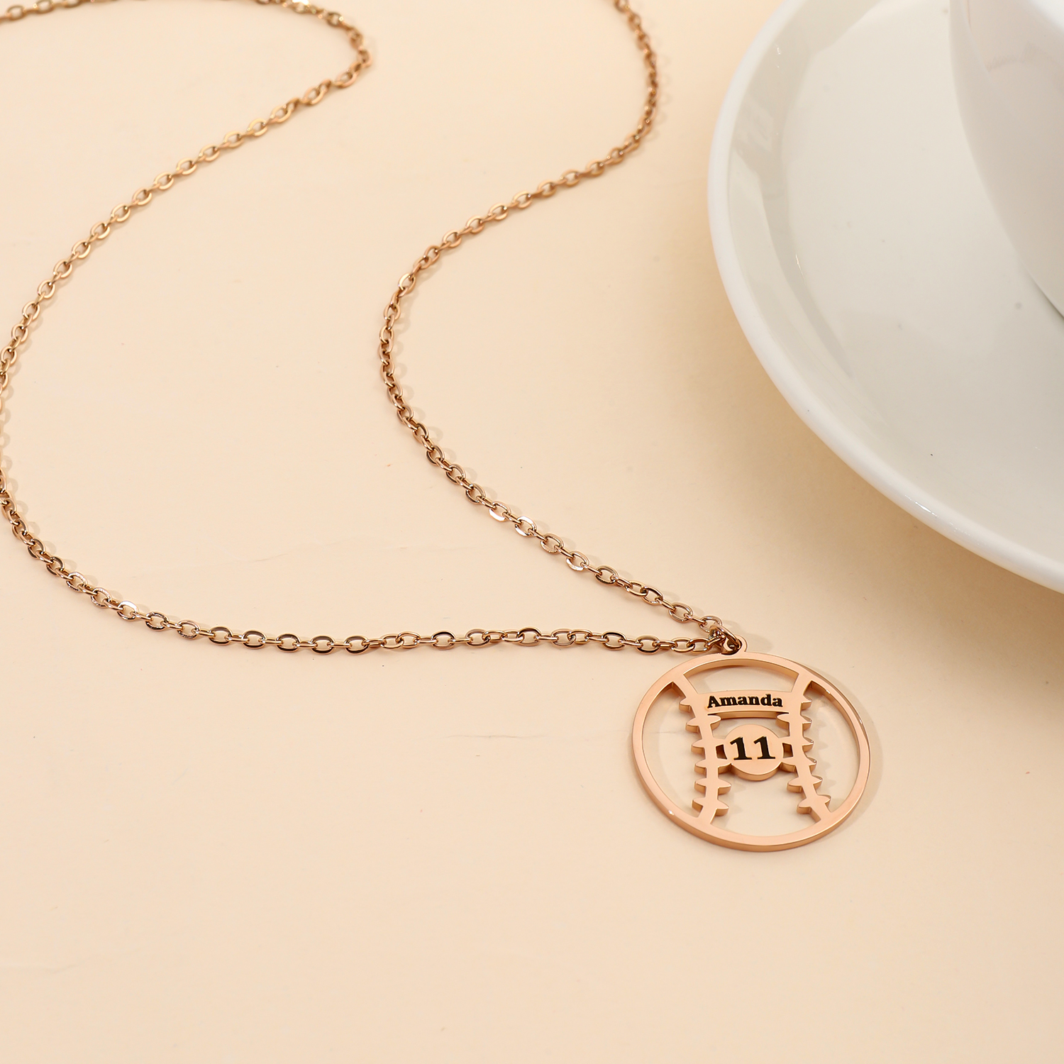 Custom Name Necklace in the Shape of Softball