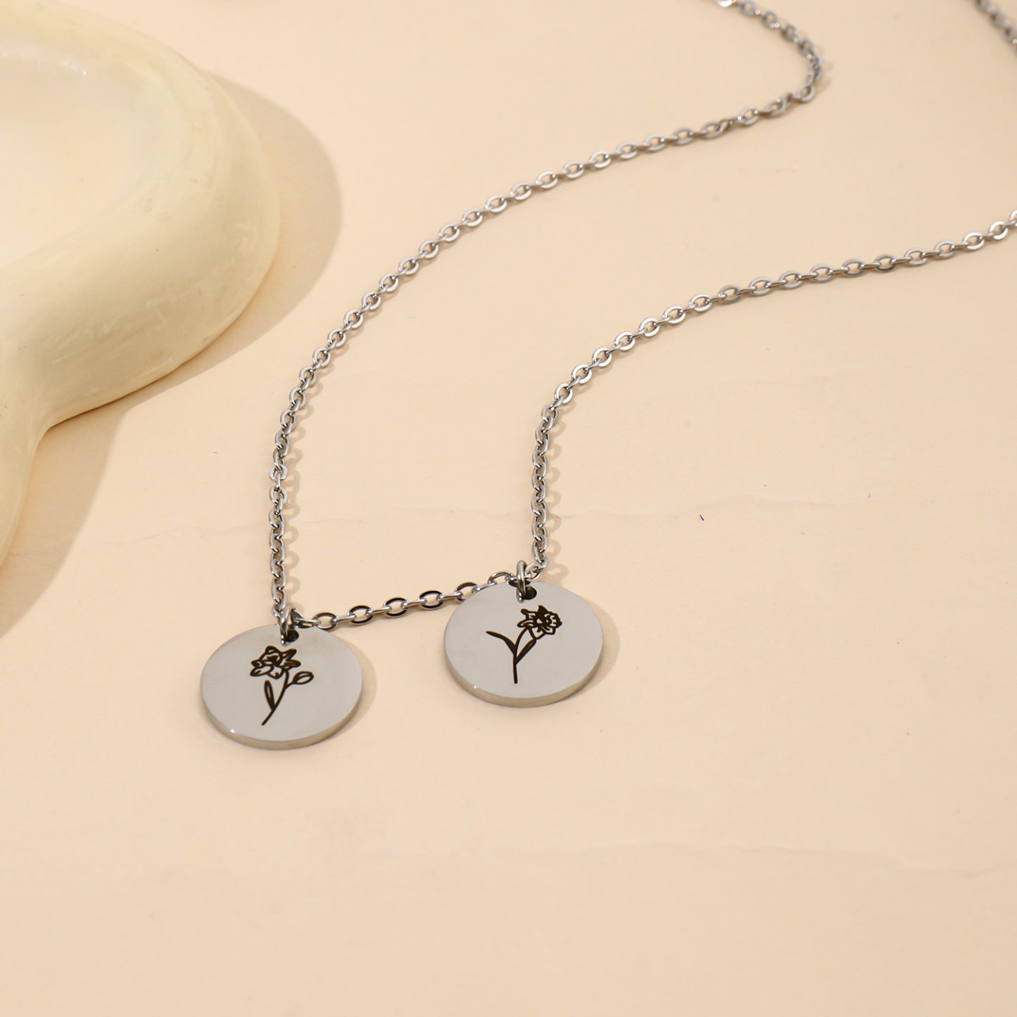 Custom Necklace with Round Birth Flower