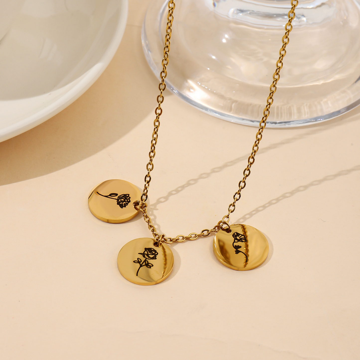 Custom Necklace with Round Birth Flower