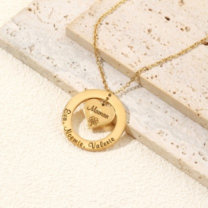 Custom Necklaces with Hearts and Ring Engraved with Names and Texts