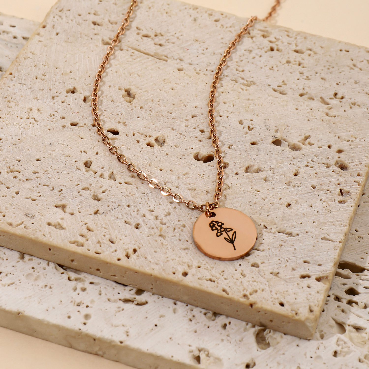 Custom Necklace with Round Birth Flower
