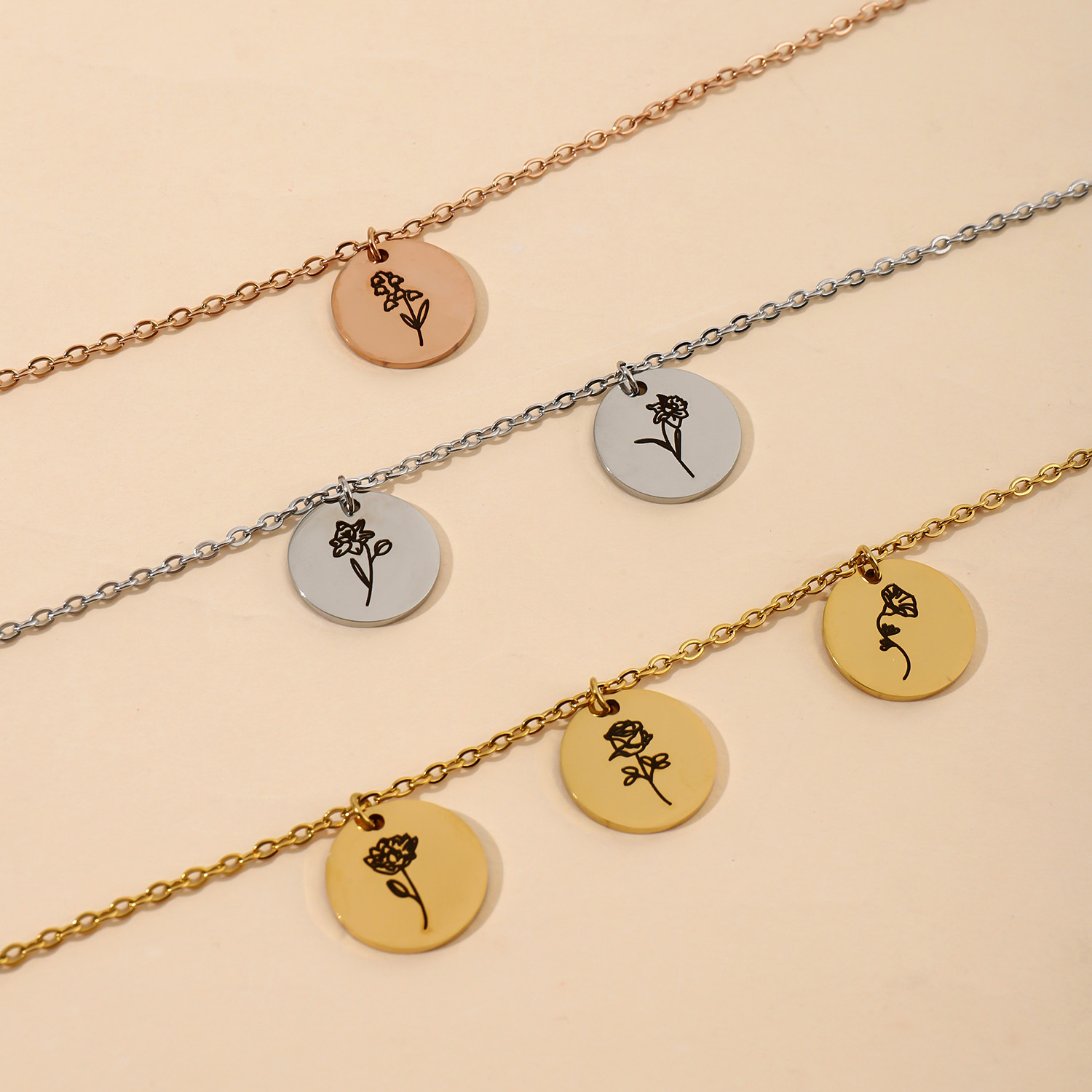 Custom Necklace with Round Birth Flower