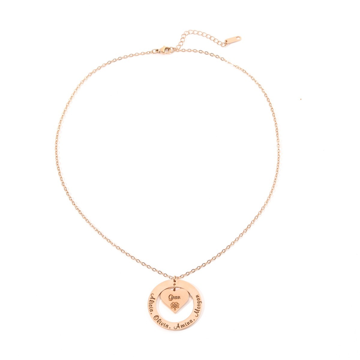 Custom Necklaces with Hearts and Ring Engraved with Names and Texts