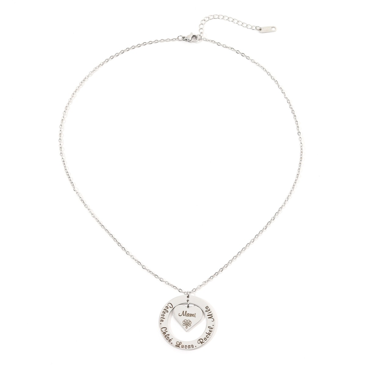 Custom Necklaces with Hearts and Ring Engraved with Names and Texts