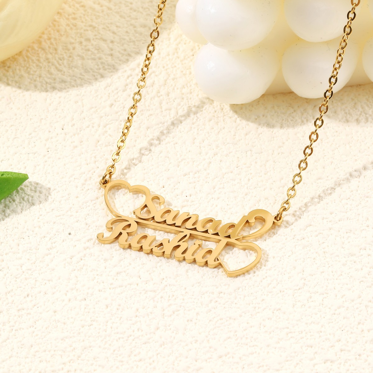 Custom Double Names Connected by Double Hearts Gift for Couple