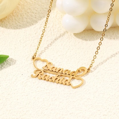 Custom Double Names Connected by Double Hearts Gift for Couple