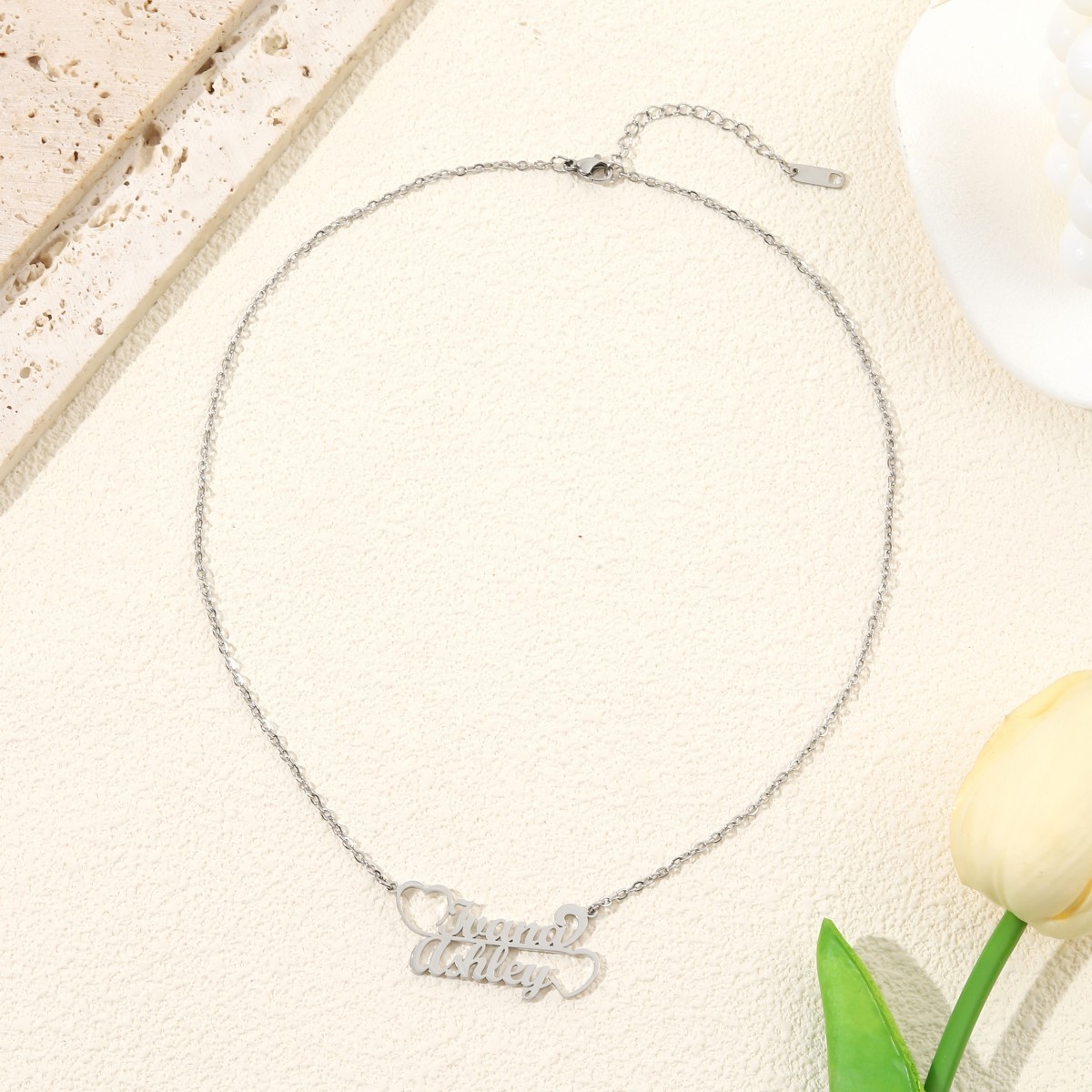 Custom Double Names Connected by Double Hearts Gift for Couple