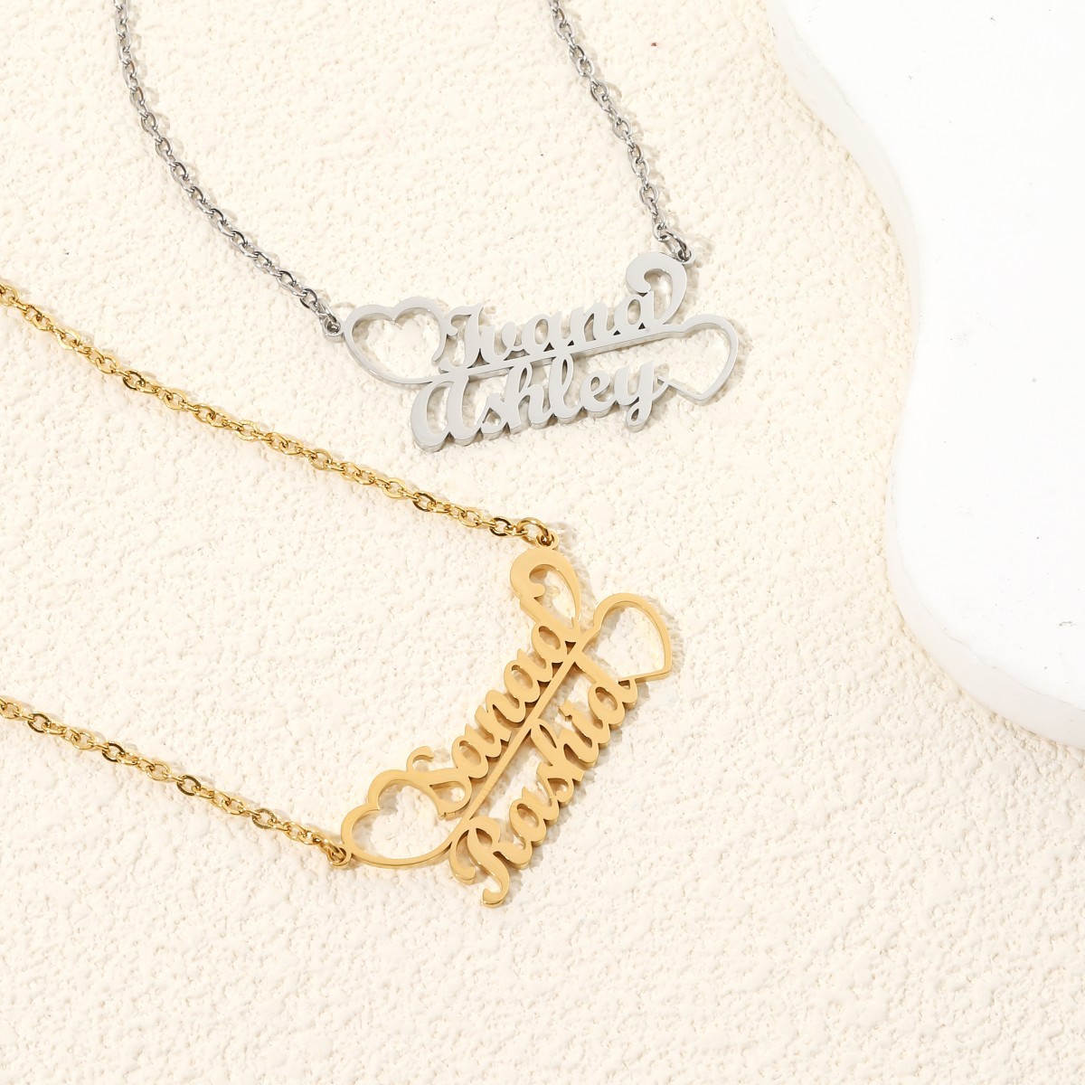 Custom Double Names Connected by Double Hearts Gift for Couple