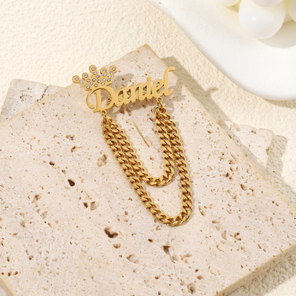 Gorgeous Crown Pendant Chain Customized Name Brooches