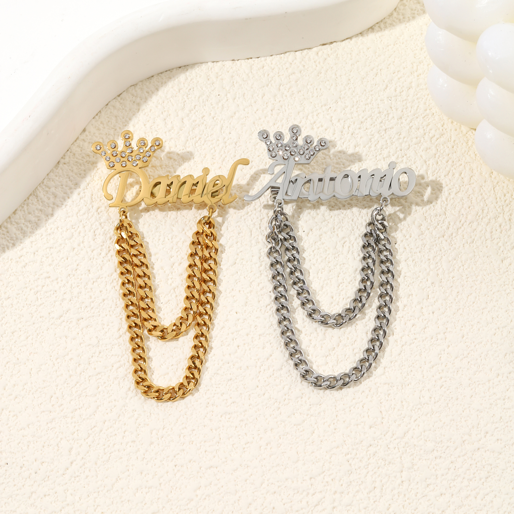 Gorgeous Crown Pendant Chain Customized Name Brooches