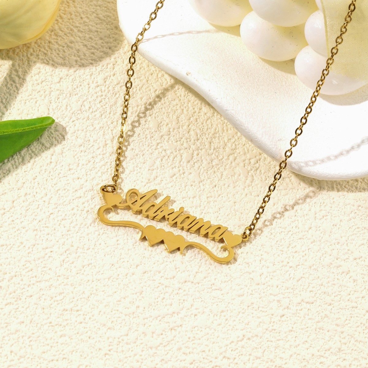 Custom Name Necklaces with Double Heart shaped Ribbons