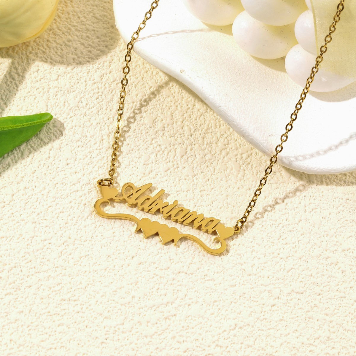 Custom Name Necklaces with Double Heart shaped Ribbons