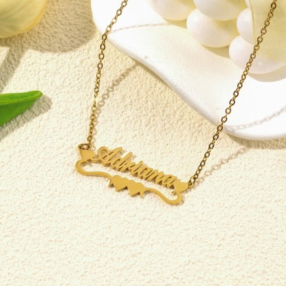 Custom Name Necklaces with Double Heart shaped Ribbons