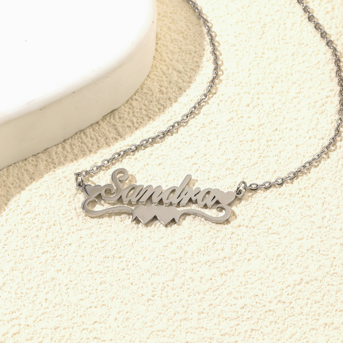 Custom Name Necklaces with Double Heart shaped Ribbons
