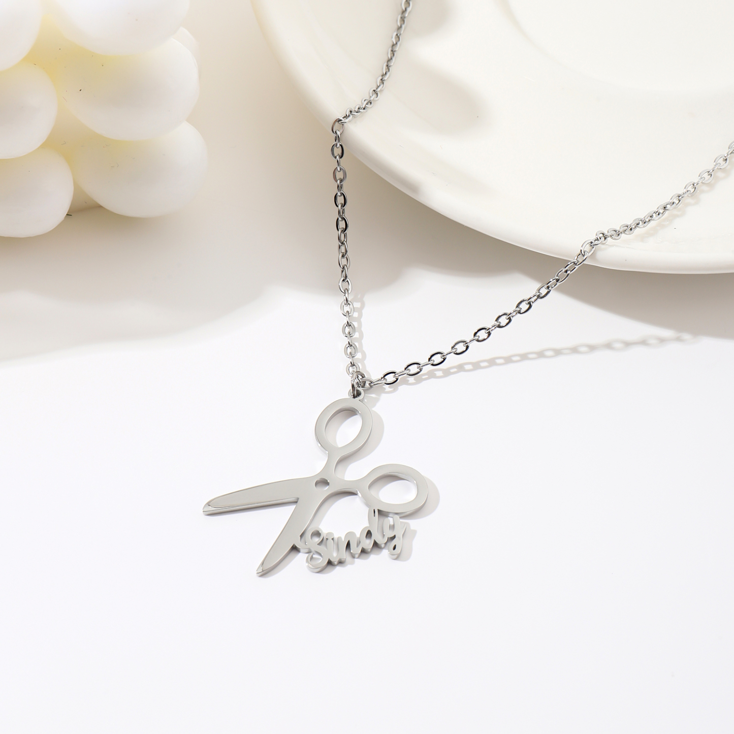 Scissor-shaped Custom Name Necklace  Gift for Hairdresser