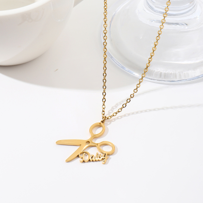 Scissor-shaped Custom Name Necklace  Gift for Hairdresser