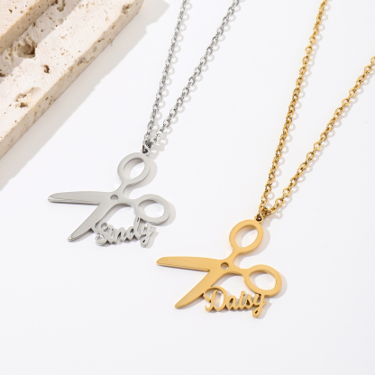 Scissor-shaped Custom Name Necklace  Gift for Hairdresser