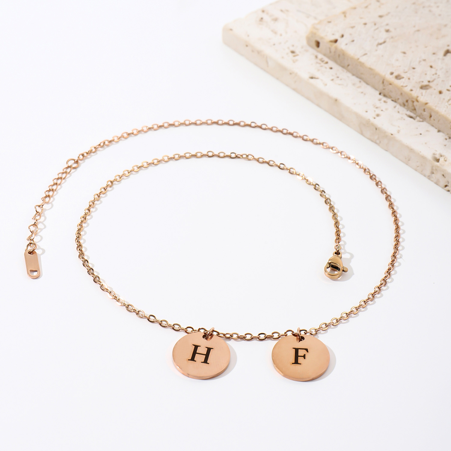 Custom Necklace with Letters Carved on Round Discs