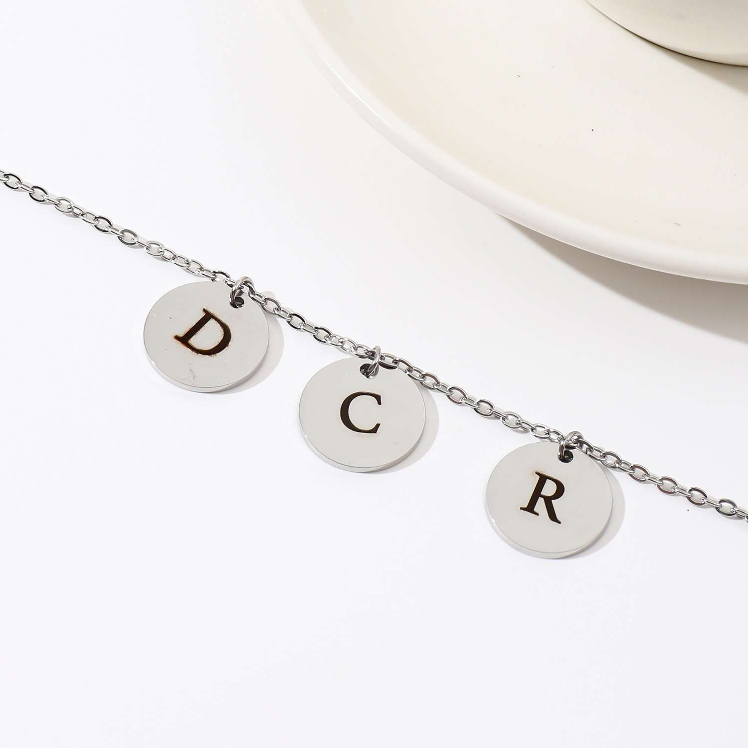 Custom Necklace with Letters Carved on Round Discs