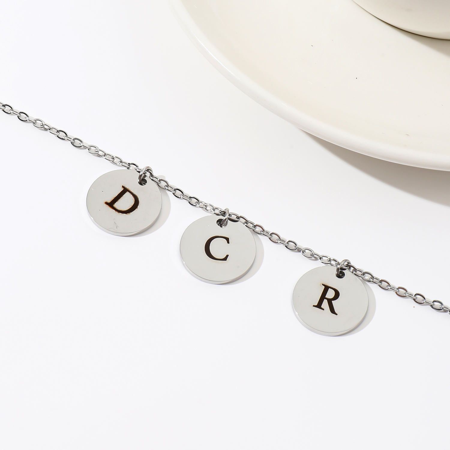 Custom Necklace with Letters Carved on Round Discs