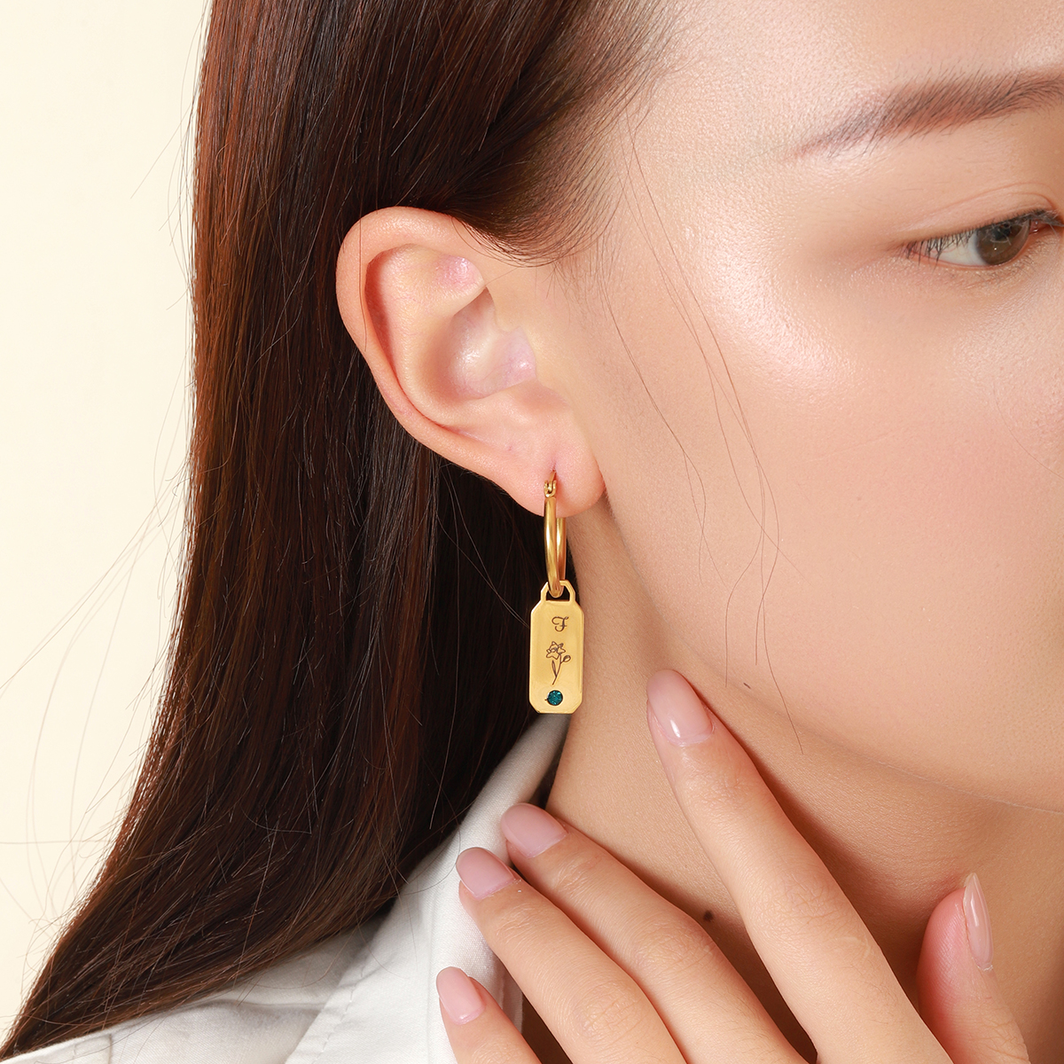 Custom Birth Flower Earrings with Rhinestone