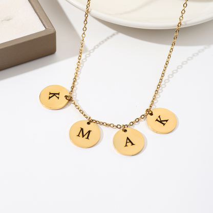 Custom Necklace with Letters Carved on Round Discs