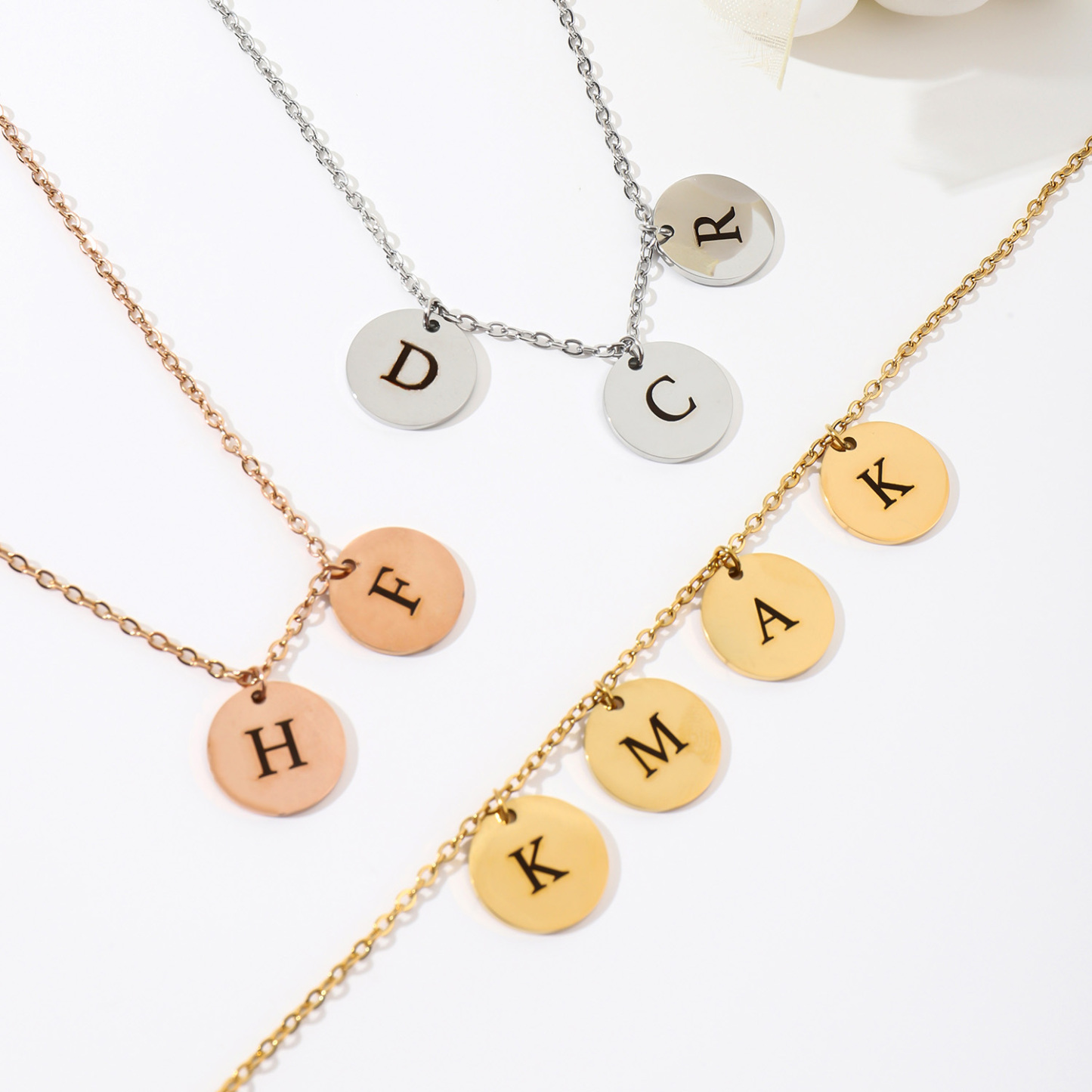 Custom Necklace with Letters Carved on Round Discs