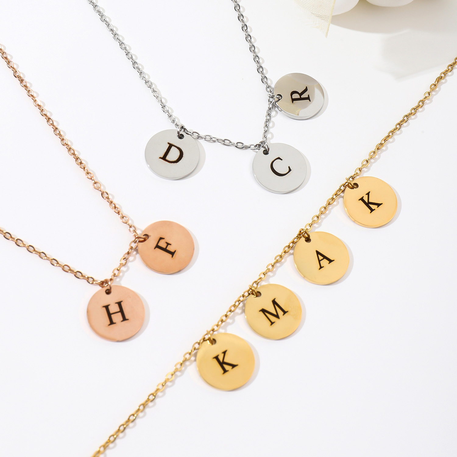 Custom Necklace with Letters Carved on Round Discs