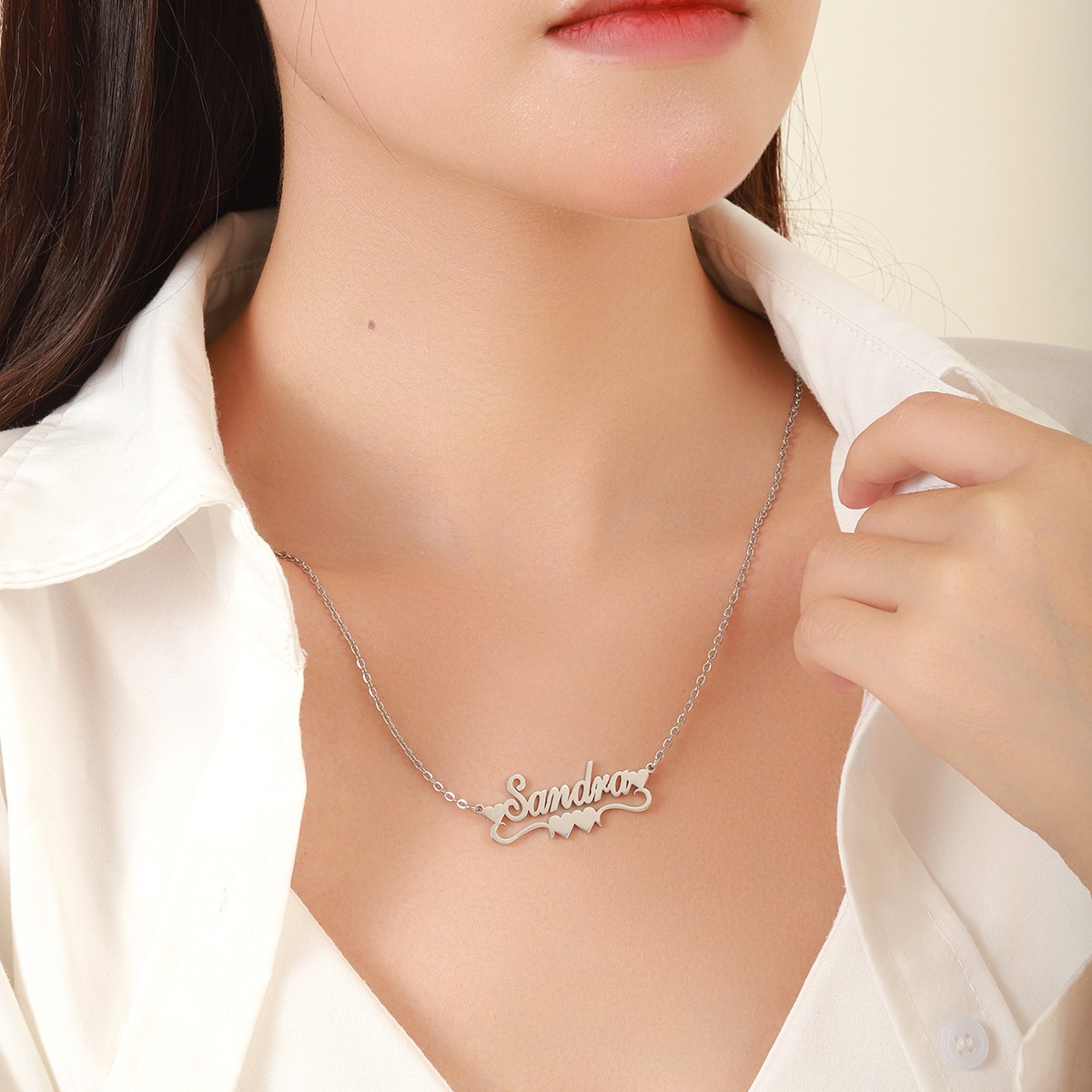 Custom Name Necklaces with Double Heart shaped Ribbons